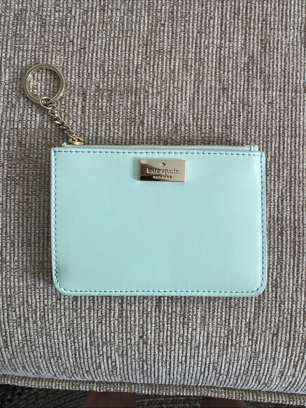 kate spade Mint Green Leather Zip Card Case with Key Ring